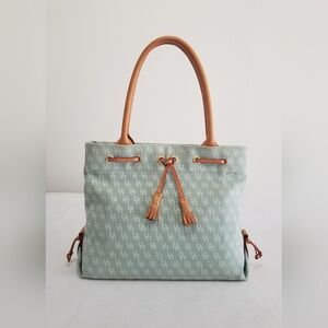 EUC-Dooney and Bourke Tassel Signature Monogram Tote Bag Light Green